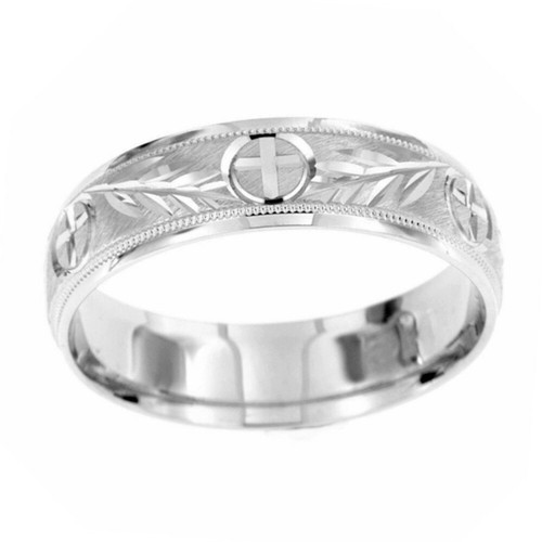 Platinum 14k 10k silver white yellow rose gold wedding band ring cross mens 7mm - Picture 7 of 8