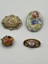 Lot Of 4 Vintage Victorian Revival Floral Brooches Pin backs Granny Core