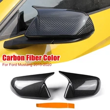 Carbon Fiber Rearview Side Mirror Cover Caps Horn Style For Ford Mustang 2015-21