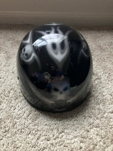 Harley Davidson Vintage Airbrush Silver Skull and Flame Half Helmet Men's L