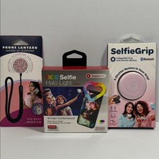 Bundle of 3 phone items halo light lanyard selfie grip shutter button Bluetooth