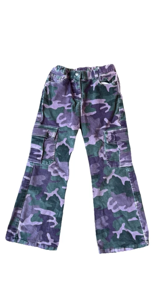 迷你紧身女孩迷彩工装裤 7/8 码绿色紫色灯芯绒调整腰围 — 第 3/4 张图片