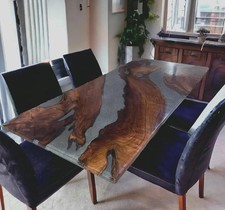 Esstisch dunkel Nussbaum grau Epoxid River handgefertigt Luxus Konferenzmöbel