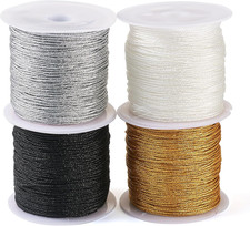 109.36 Yards 0.8Mm Metallic Cord Tinsel Rope Thread Black White Ornament String