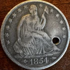 1854 US Seated Liberty Half Dollar 50C Silver Coin- Hole