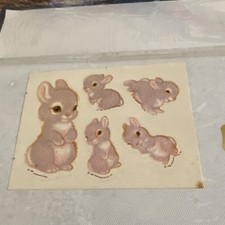 1981 vintage rare Hallmark Fuzzy Bunny Stickers Brown Beige Animals