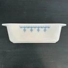 Vintage Pyrex #913 Loaf Bread Pan Blue Snowflake Garland Baking Dish MCM