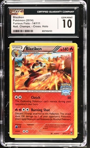 CGC 10 Low Pop Blaziken Furious fists 14/111 Cross Holo National Championships
