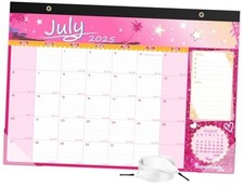 Desk Calendar 2026 with Clear Waterproof Cover 17 x 12 inch 18 Months Wall Pink