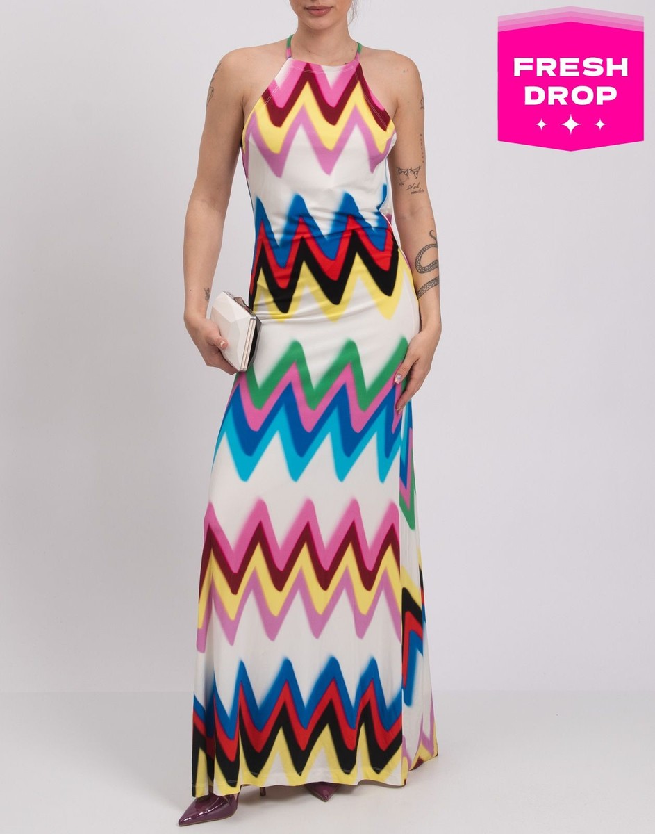 RRP708 M MISSONI Maxi Dress IT40 US4 UK8 S Multicoloured Zigzag Sleeveless  | eBay