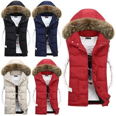 Womens Mens Winter Warm Hooded Vest Jacket Unisex Padded Puffer Sleeveless Coat