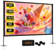 120" Outdoor Projector Screen with Stand Portable Wrinkle-Free Indoor 16:9 4K HD
