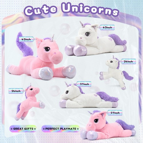 Big Unicorn Stuffed Animal Toys Soft Unicorn Plush Pillow for Girls White 43"… - Picture 6 of 7