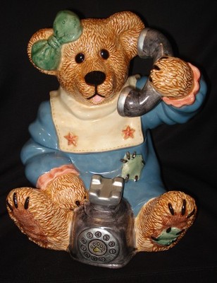 1999 Boyds Bears Bearware Pottery Works Belle  Telephone Tied 390005 Cookie Jar