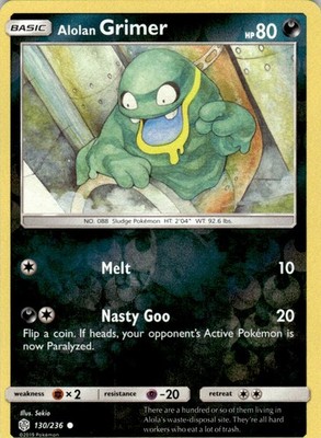 2019 Pokémon Sun & Moon Cosmic Eclipse TCG Reverse Holo NM-MT Alolan Grimer #130