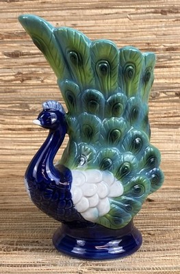 Peacock Tiki Mug Ceramic Cup 7.5'' Tall 18 Fl Oz Blue Glaze New