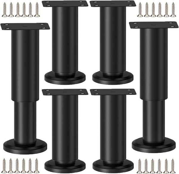 MöBelfüßE Verstellbar 6 StüCk Schwarz 8-12 Cm Rund Sofa Schrank Bett Metall-image