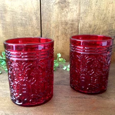 Godinger Old Fashioned Whiskey Drinking Glasses Jax Ruby Red 11oz. Vtg. Set Of 2
