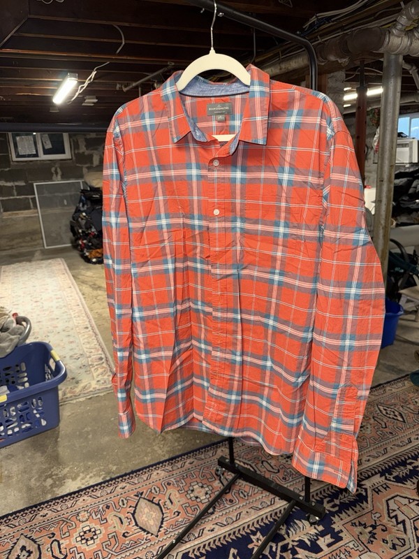 LL Bean Signature Madras Plaid L/S Shirt L Orange/Blue Supreme Quality Amazing 