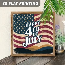 Wooden Framed Sign, HAPPY 4TH OF JULY Patriotic Decor 8 8in