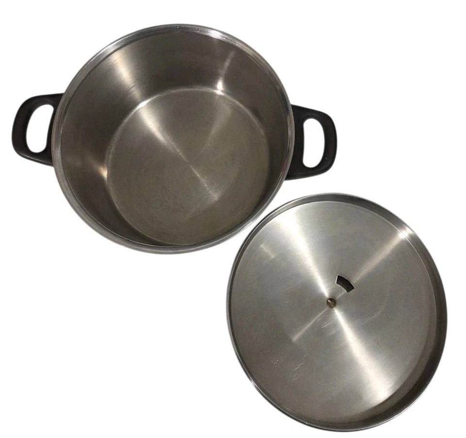 Sartén Fissler Stock con tapa de vapor 8 cuartos de galón acero inoxidable Alemania vintage Foto 2 de 4