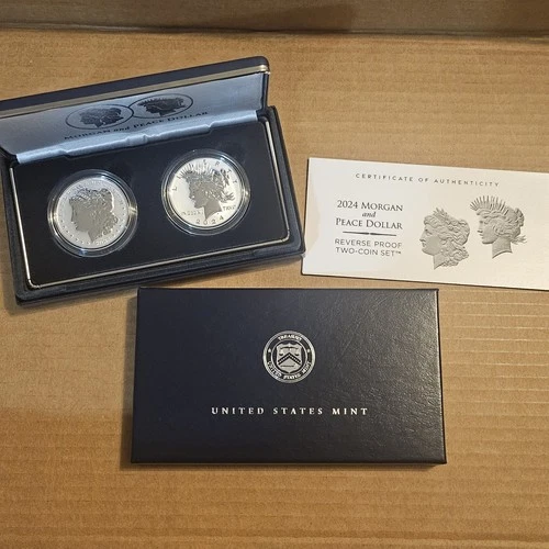 2024 Morgan and Peace Silver Dollar Reverse Proof 2pc Set W/OGP