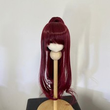 1/3 1/4 1/6 Long Burgundy Ponytail Hair with Bangs Curly Hair Wig For BJD Doll