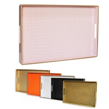 Pink Rectangular Serving Tray, 15.7x10.2 inch, Decorative Plastic, Handles
