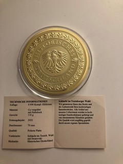 Medaille 70 mm Schlacht im Teutoburger Wald vergoldet mit Swarovski PP