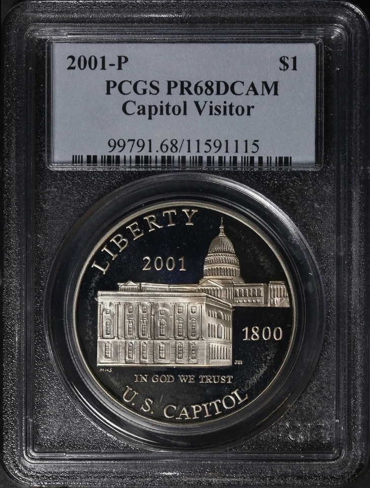 2001-P Capitol Visitor Commemorative Silver Dollar $1 PCGS PR68 DCAM - Blue Lbl - Image 3 of 4