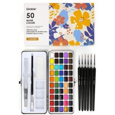 50 Color Watercolor Paint Set with Detail Brush Travel