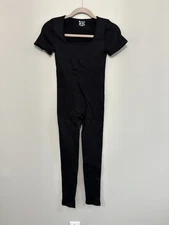 OQQ Seamless Black Ribbed Full Length Black Bodysuit S Small New