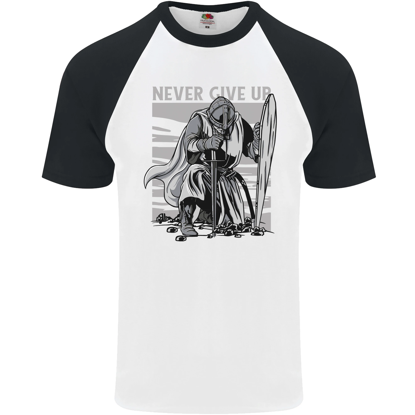 Teutonic Knight Never Give Up Crusader Gym Mens S/S Baseball T-Shirt-image