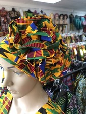 African Ankara Kente Print Turban / Head Cap Ready To Wear Gele African Hat