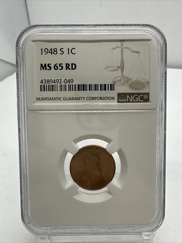 1948 S  LINCOLN WHEAT CENT 1C ~ NGC MS 65 RD ~ FREE S/H  BLU19