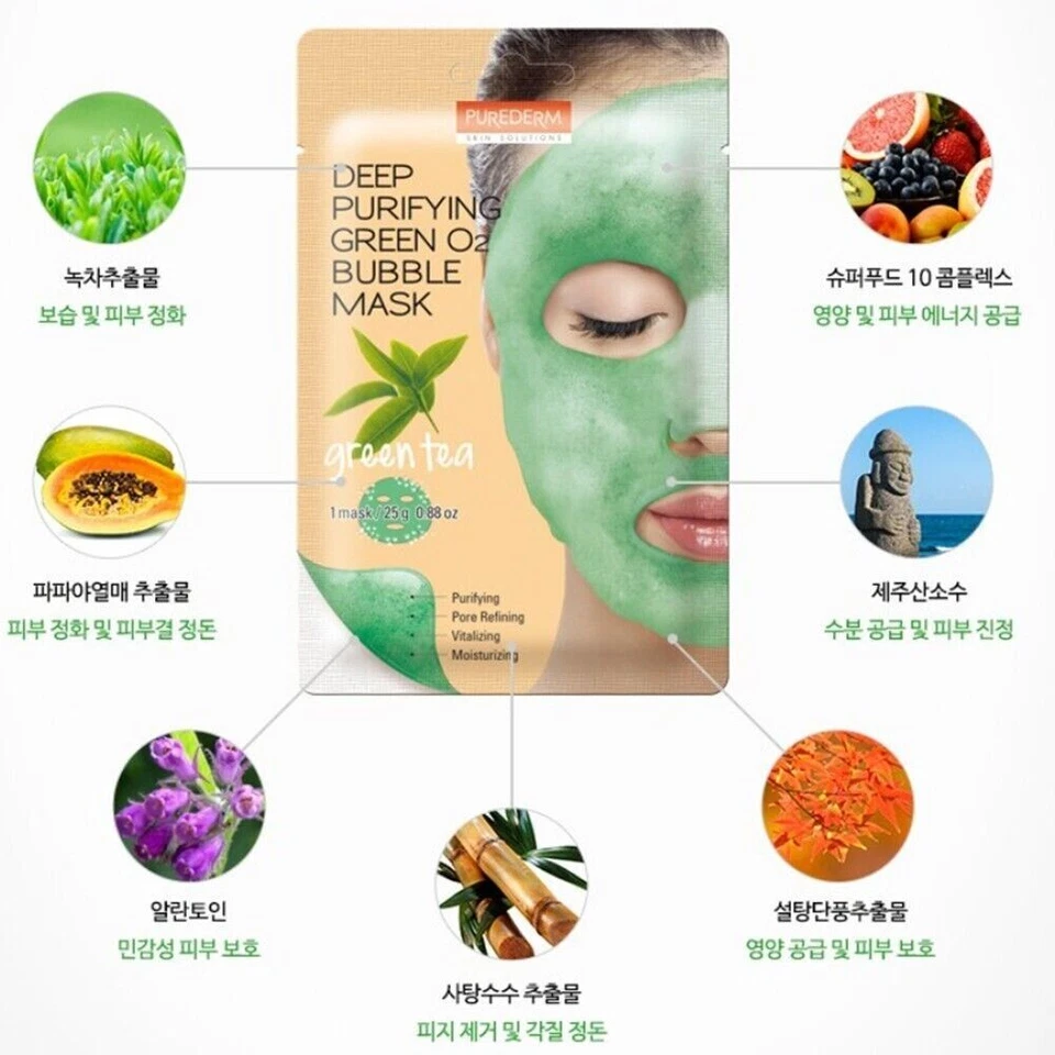 Purederm Deep Purifying Green O2 Bubble Mask Green Tea 25g x 10ea K-Beauty - Image 3 of 4