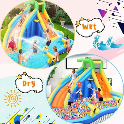 Inflatable Bounce House for Kids, Water Gun and Basket Hoop, Jumping Castle