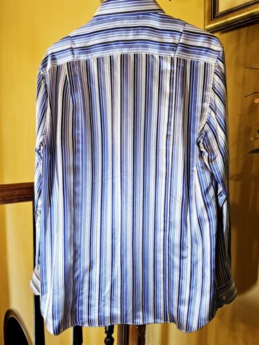 Stefano Ricci Blue/White Men/Women Striped Silk Shirt XXL Handmade Italy $1,800 - Picture 3 of 10