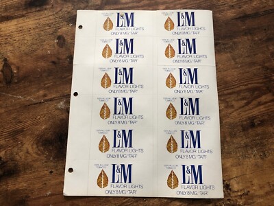 Vintage CIGARETTE STICKERS 12pcs L&M FLAVOR LIGHTS 100% All-Leaf Tobacco
