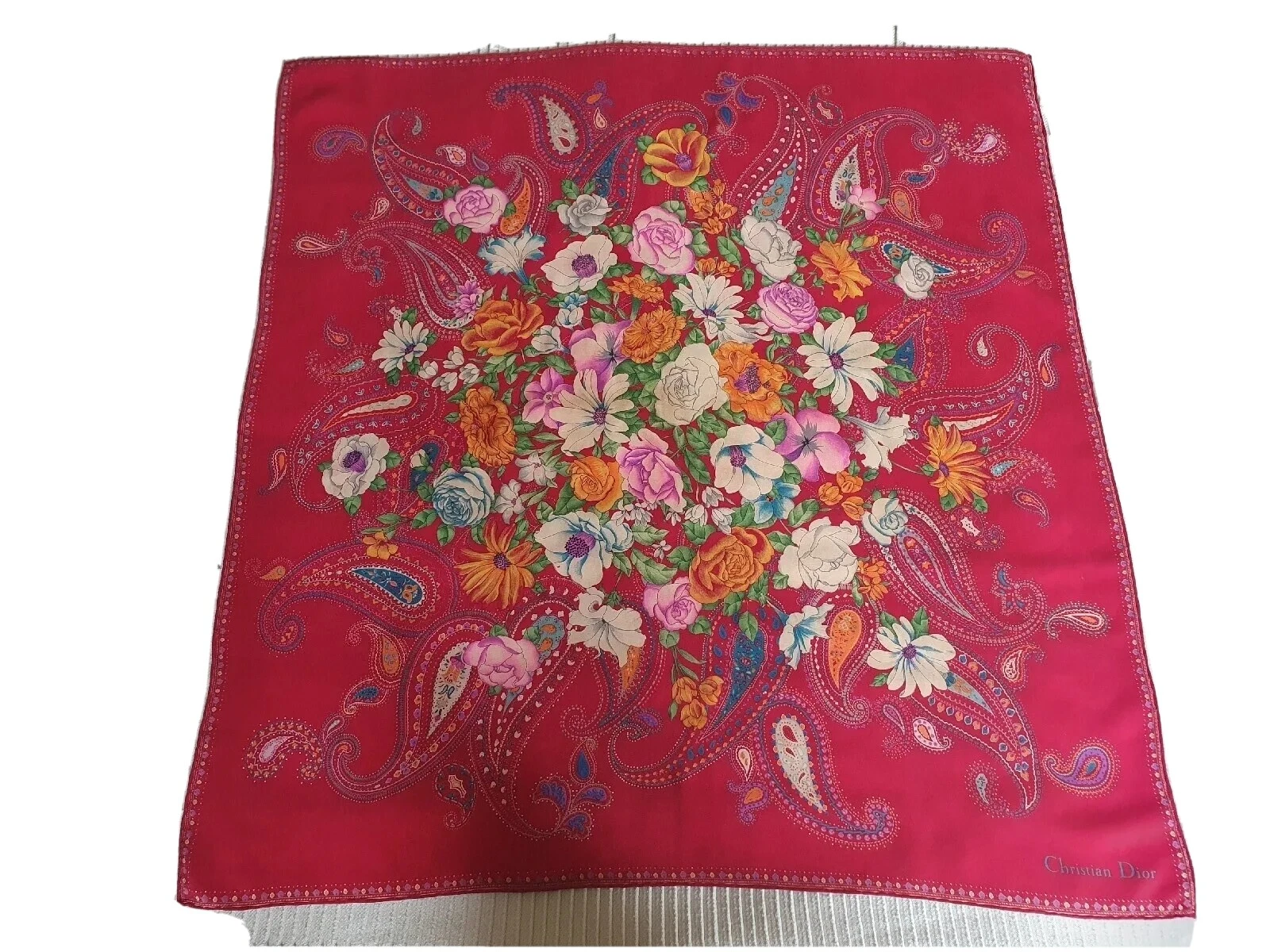 Foulard vintage en soie florale Christian Dior