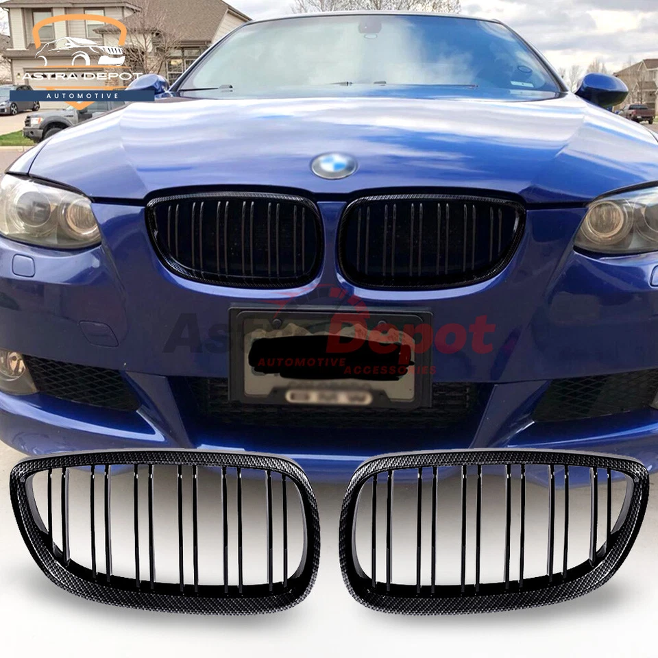 Carbon Fiber Dual Slat Kidney Grill For BMW E92 E93 M3 328i 335i Coupe 2007-2010 Foto 4 de 4
