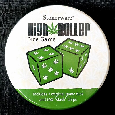 2005 High Roller Dice Game Stonerware Dice & 100 Stash Chips **Some Wear On Tin*