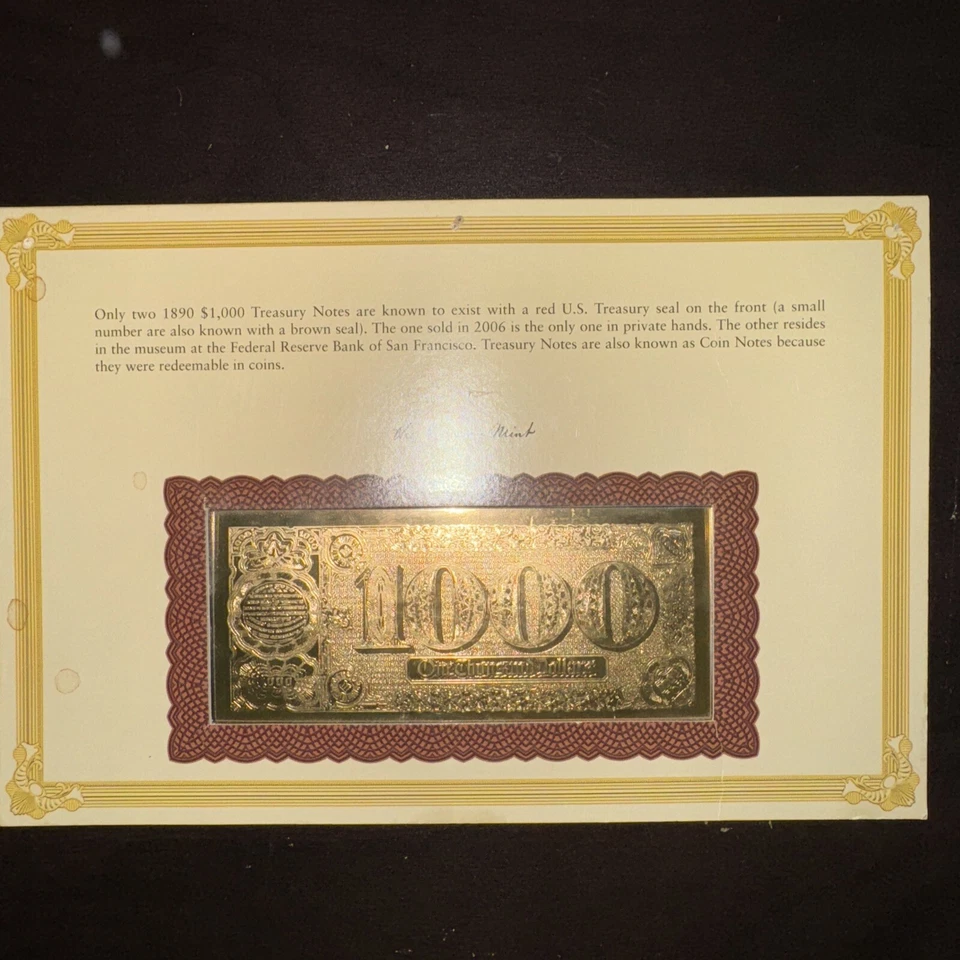 $1000 TREASURY NOTE GOLD PLATED COPY 1890. - Image 4 of 4