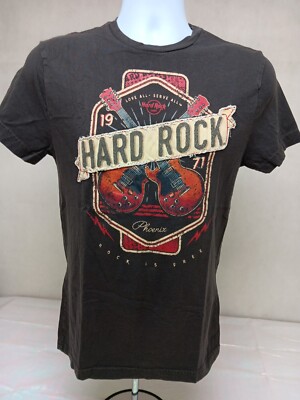 HARD ROCK CAFE PHOENIX WOMENS S BLACK PATCHWORK LOGO & GUITAR GRAPHIC T-SHIRT 
