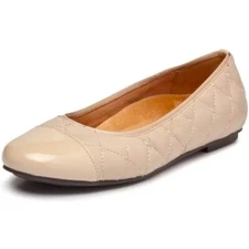 Vionic Desiree Nude Tan Quilted Ballet Flats Patent Toe Size 8