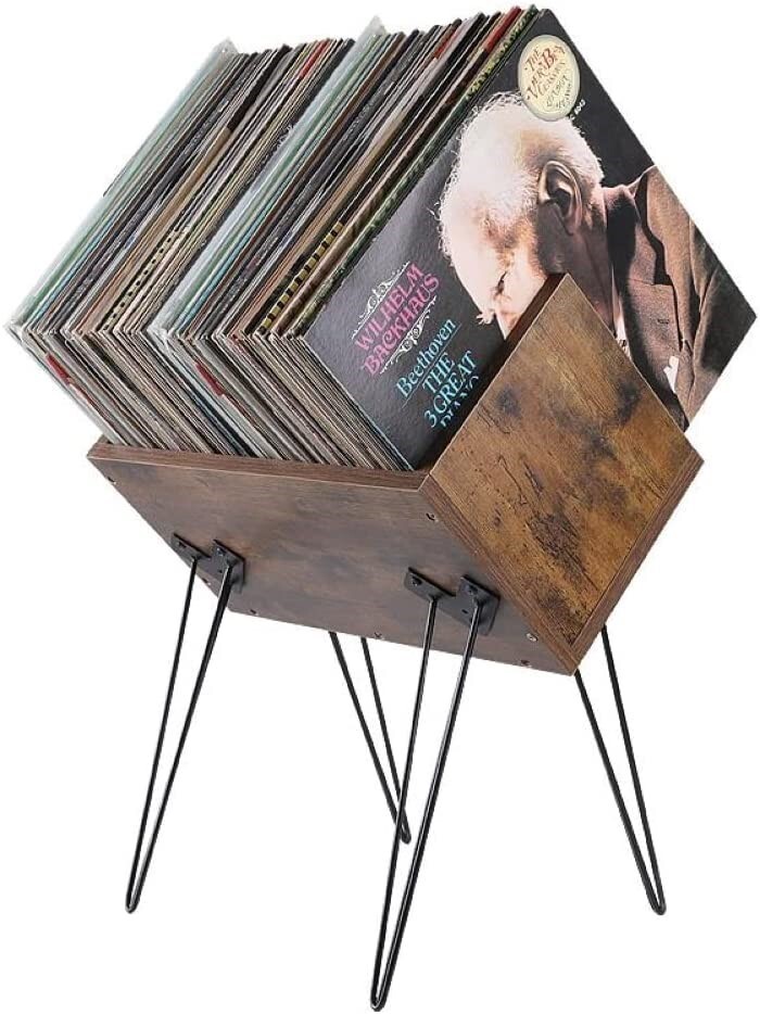 Record Rack Storage Vinyl Album Stand Holder Vintage LP 12'' Wood Holds