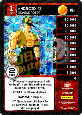 DBZ Dragon Ball Z TCG Panini Vengeance U61 Android 13, Redneck