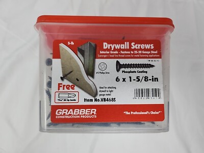 Grabber CB468S #6 1-5/8 in. Philips Scavenger Head Drywall Screws 5lbs Box NEW