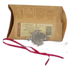 NEW LONGABERGER HOLIDAY 2005 25TH ANNIVERSARY TIE-ON SILVER LEAF CHRISTMAS GIVIN