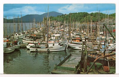 1950's Part of Fishing Fleet Tied Up at Prince Rubert, BC Canada Boats Postcard